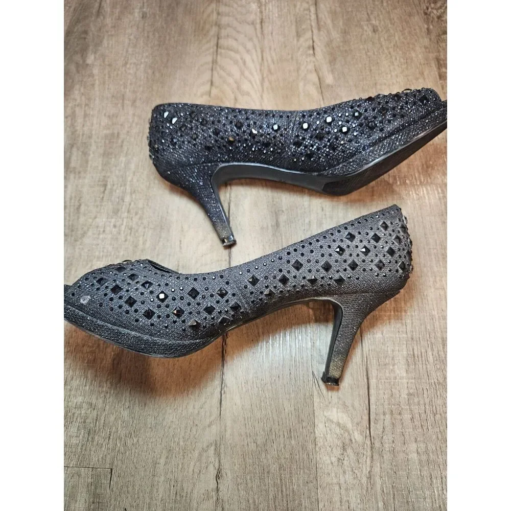 Kelly‎ and Katie peep toe black jewel textured pumps size 8.5
